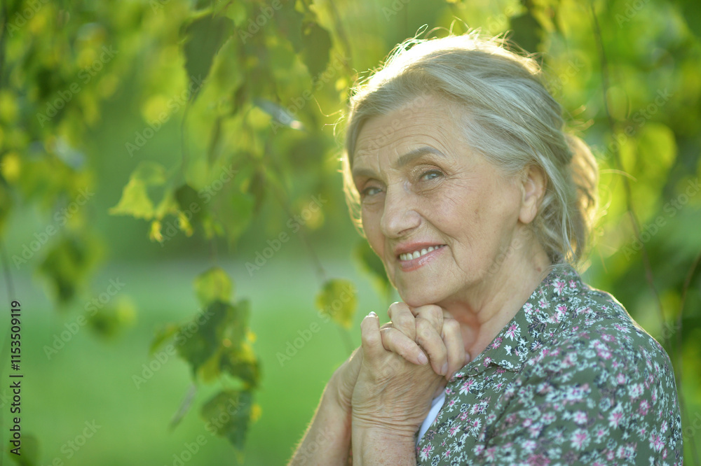 Portrait of a beautiful elderly woman in the park Portrait of a beautiful elderly woman in the park