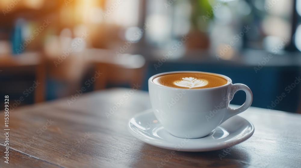 A beautifully crafted cup of coffee with latte art sits on a wooden table, surrounded by a warm, inviting cafe atmosphere. A beautifully crafted cup of coffee with latte art sits on a wooden table, surrounded by a warm, inviting cafe atmosphere.
