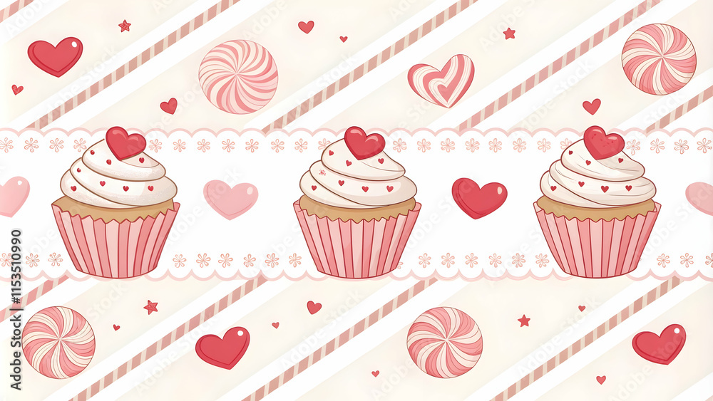 Sweet Valentine Wallpaper Designs with Cupcake Hearts and Candy Cane Stripes - Digital Bakery Concept for Subtle Indulgence Sweet Valentine Wallpaper Designs with Cupcake Hearts and Candy Cane Stripes - Digital Bakery Concept for Subtle Indulgence