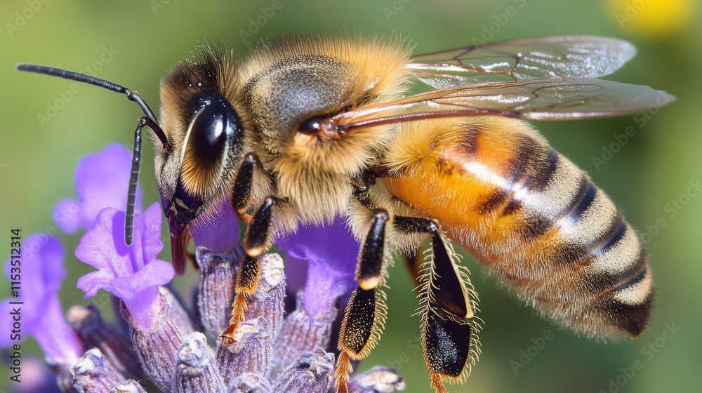 Honeybee Gathering Pollen From Lavender Flower Honeybee Gathering Pollen From Lavender Flower