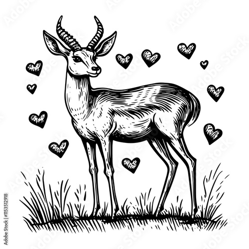 gazelle antelope with hearts, love vector heart nature animal