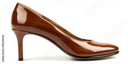 Elegant women s brown shoes featuring a high and broad heel, designed for both style and comfort. These brown shoes are perfect for various occasions, showcasing a contemporary fashion statement. photo