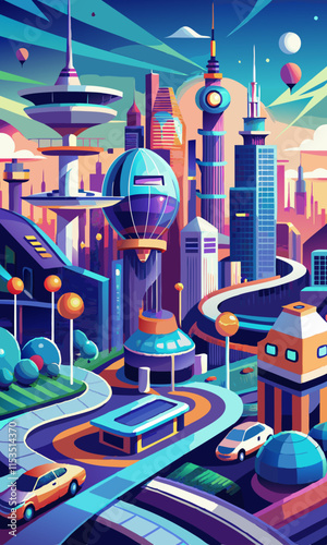 Smart city technology, futuristic cityscape with autonomous vehicles, smart grids, and IoT devices transforming urban living. Digital infrastructure, advanced smart systems in a modern urban setting