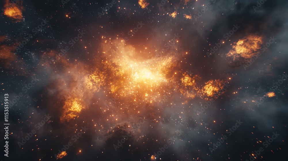 Naklejka premium Fireworks with Blurr Milkyway background 