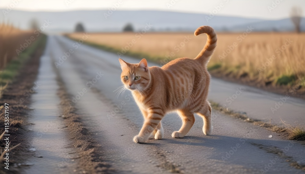 Obraz premium A cat walking on a rural road