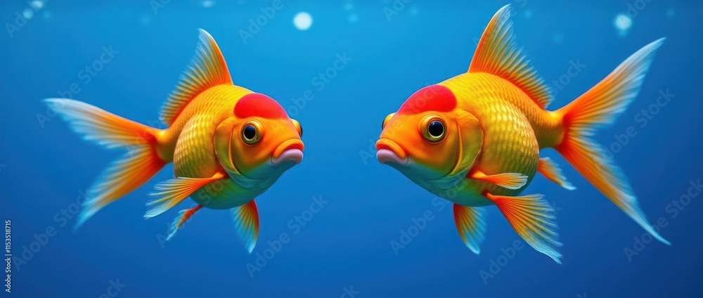 Fototapeta premium Goldfish Swimming Gracefully in Clear Blue Water With Vibrant Colors
