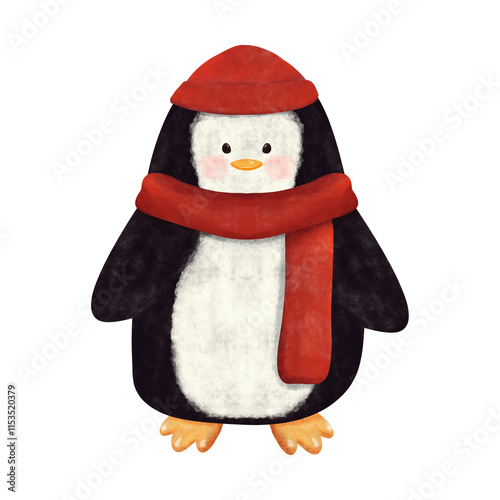 Hand drawn cute penguin in watercolor style