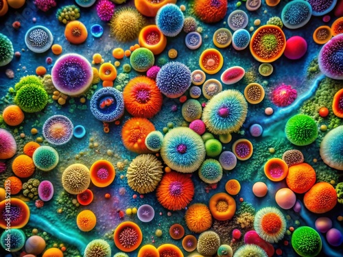 Microscopic Colorful Bacterial Colonies Thriving in Unique Habitat - Long Exposure Photography photo