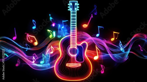 Neon Guitar and Music Notes