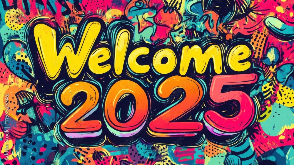 Fototapeta premium Vibrant Welcome Illustration for 2025 Celebration