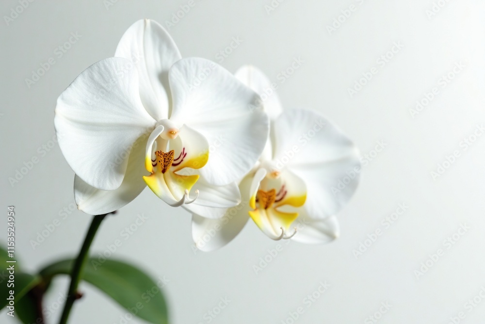 Delicate white blooms on a Phalaenopsis moth orchid, orchid, white, background Delicate white blooms on a Phalaenopsis moth orchid, orchid, white, background