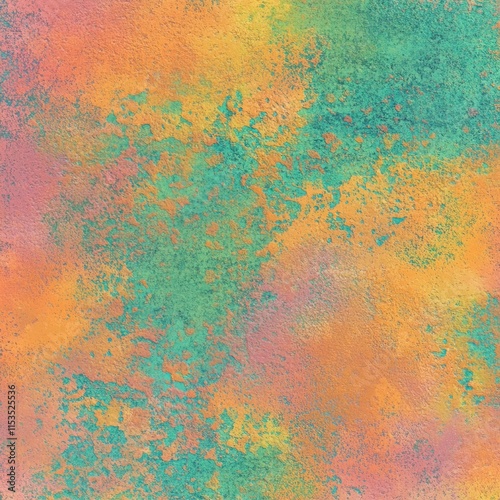 Abstract Textured Background: Teal, Orange, and Pink Hues with a Distressed, Rough Surface