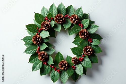 Christmas wreath made from natural elements like pinecones and eucalyptus, eucalyptus, decoration photo