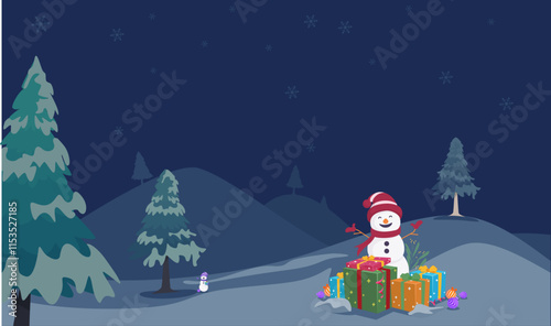 Greeting cards for the winter season holiday with Snowmen and gifts dark
