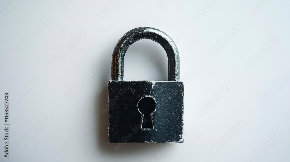 Metallic Padlock with Keyhole on a White Background Metallic Padlock with Keyhole on a White Background
