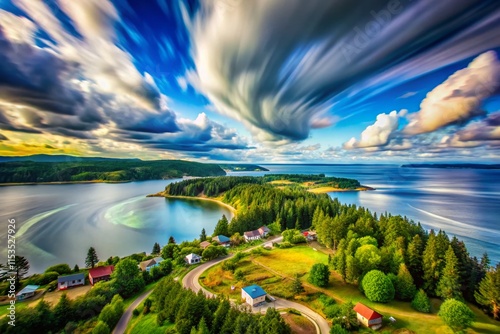 Wallpaper Mural Miniature Whidbey Island: Swirling Cloudscape, Tilt-Shift Photography Torontodigital.ca