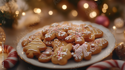 A Perfect Christmas Treat Gingerbread Cookies with Intricate Icing Designs Amid a Cozy Winter Ambiance.