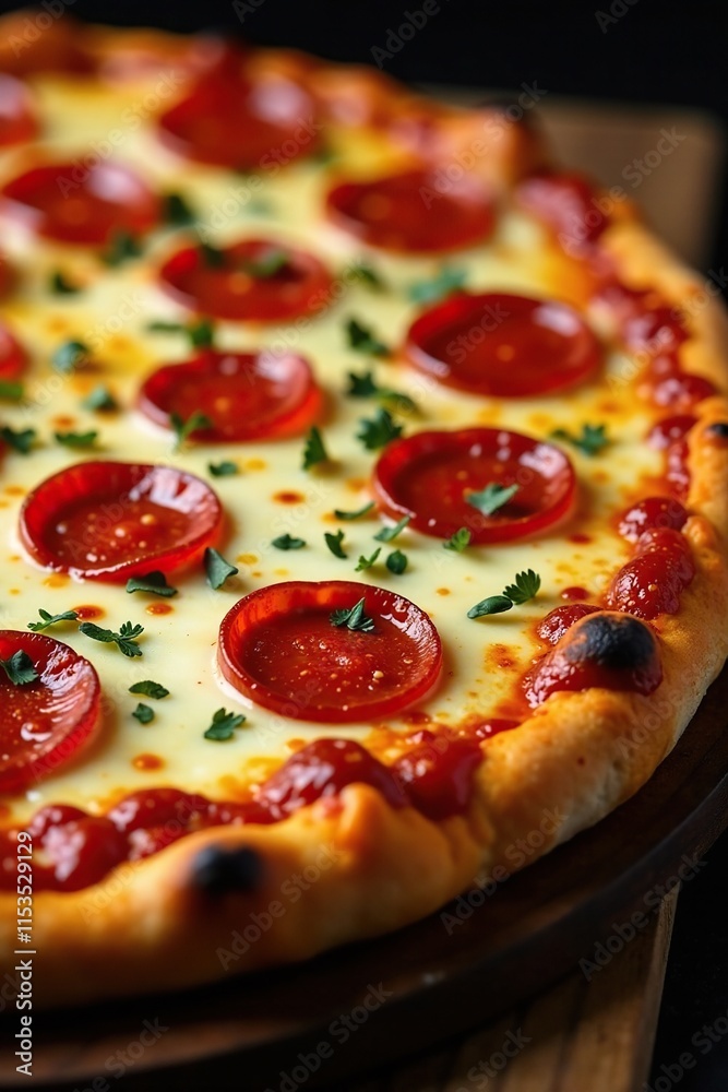 Crispy pizza crust topped with gooey mozzarella, spicy pepperoni, and tangy tomato sauce, spicy, melt, tangy Crispy pizza crust topped with gooey mozzarella, spicy pepperoni, and tangy tomato sauce, spicy, melt, tangy