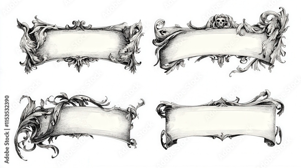 Ornate Decorative Border Designs with Blank Space for Text