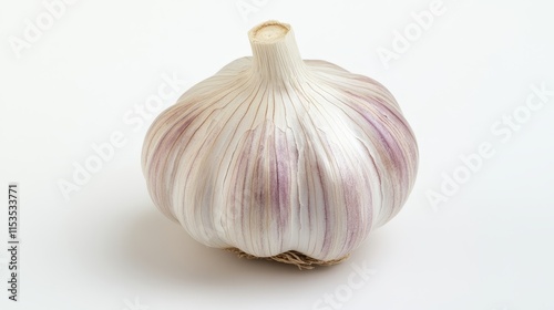 Fresh garlic head isolated on a clean, white background. The fresh garlic showcases its unique texture and vibrant color, ideal for culinary themes and food related projects featuring fresh garlic. photo