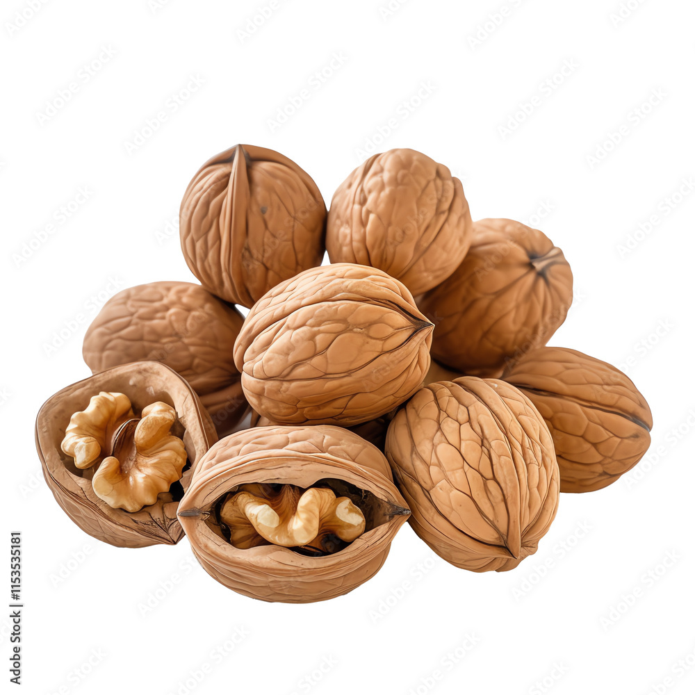 a group of walnuts on a white surface a group of walnuts on a white surface