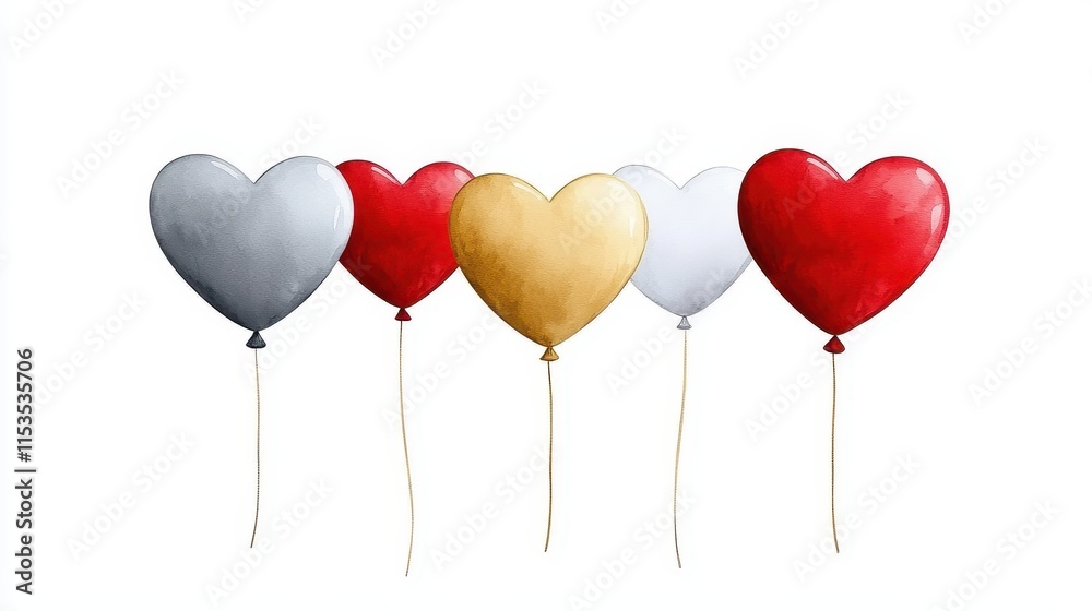 Colorful Heart-Shaped Balloons Floating in a Bright and Cheerful Background Colorful Heart-Shaped Balloons Floating in a Bright and Cheerful Background