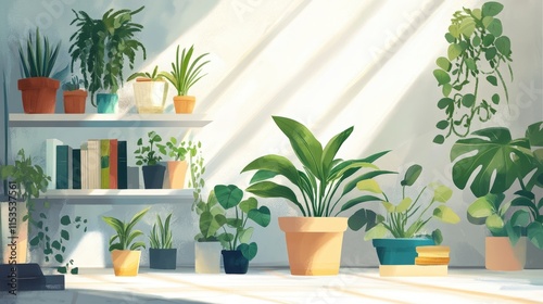 Bright and Lush Indoor Plant Display in Sunlit Room