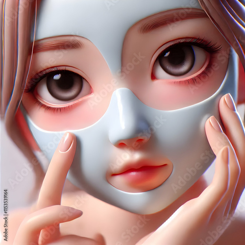 3D Portrait Woman Applying Traditional Bindi Symbolizing Beauty Culture Makar Sankranti