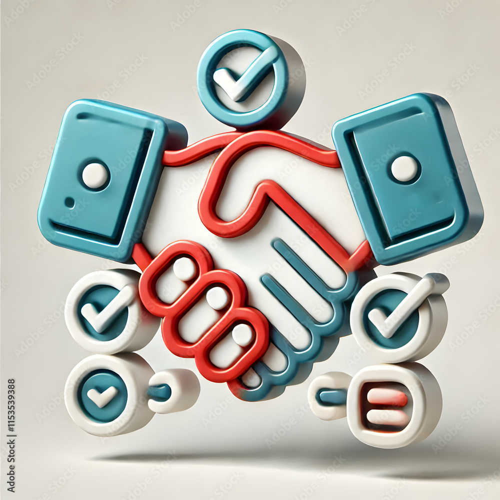 3D Handshake Checkmark Symbolizing Business Agreement Vector Image on White Background 3D Handshake Checkmark Symbolizing Business Agreement Vector Image on White Background