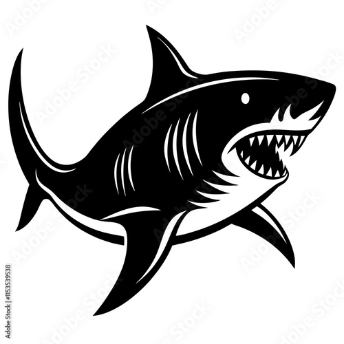 Tiger Shark Silhouette On White Background 