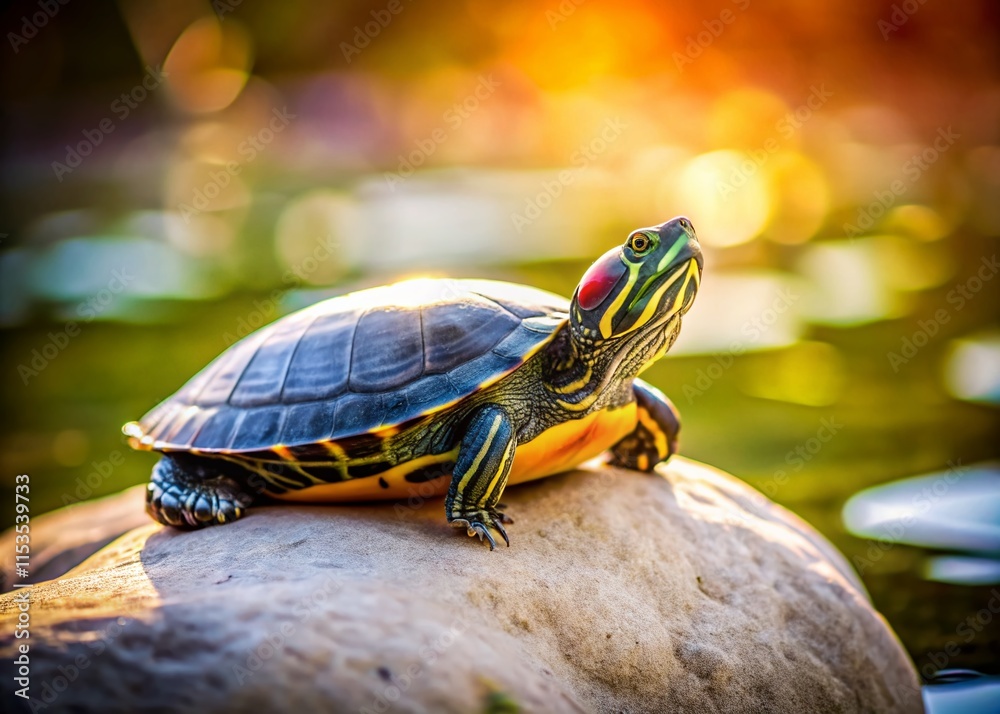Minimalist Turtle Photography: Serene Aquatic Reptile on Smooth Stone Minimalist Turtle Photography: Serene Aquatic Reptile on Smooth Stone