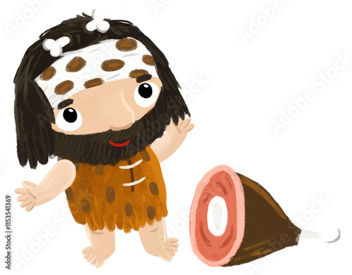 cartoon scene with caveman stonage man isolated with illustration for kids photo