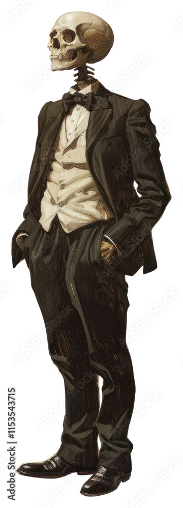 Fototapeta premium PNG A Skull wearing suit man tie art.