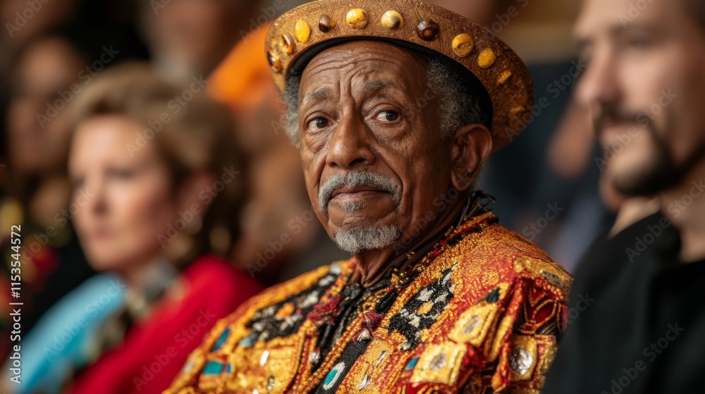 Elderly Man Wearing Ornate Headdress and Jacket Elderly Man Wearing Ornate Headdress and Jacket