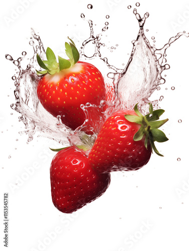 a group of strawberries splashing water photo