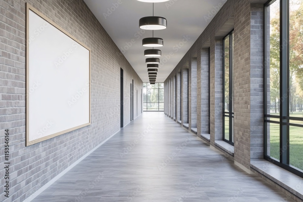 Fototapeta premium Elegant Modern Corridor with Brick Walls