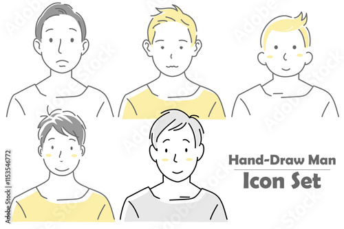 明るい笑顔の男性イラストセット