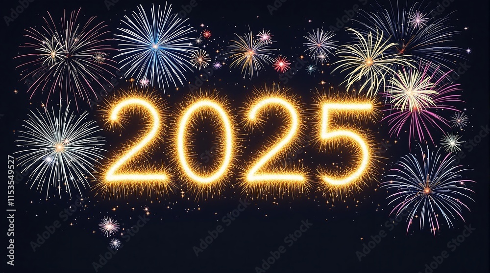 Sparkling 2025 New Year's Fireworks Celebration Sparkling 2025 New Year's Fireworks Celebration