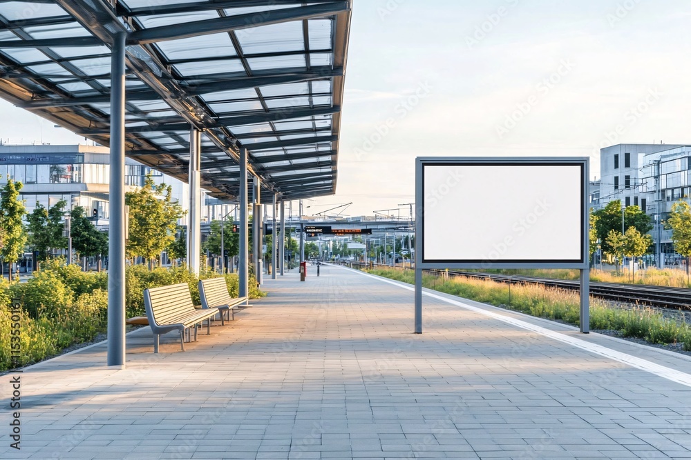 Empty Billboard at Modern Train Station Platform Empty Billboard at Modern Train Station Platform