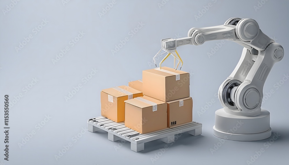 Fototapeta premium Future Consumer and technology concept: Advanced supply chain, robotic arms sorting packages in a warehouse.