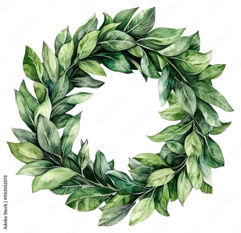 Naklejka premium PNG A green wreath illustration watercolor leaf.
