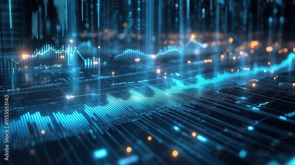 Fototapeta premium Dynamic visualization of futuristic data streams and digital graphs showcasing advanced technology and analytics in a vibrant high-tech environment