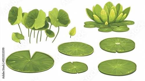 Single 2D Vector of Water Lily Pad Isolated on White Background