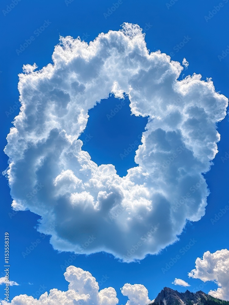 Unique Cloud Formation with Circular Hollow in Blue Sky Background Unique Cloud Formation with Circular Hollow in Blue Sky Background