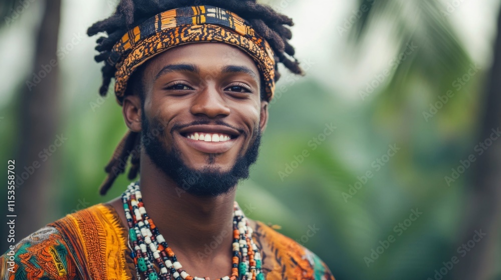 Obraz premium A Smiling Man Wearing Traditional African Clothing