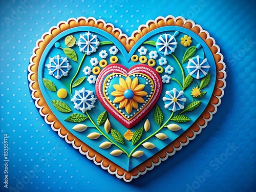 Oktoberfest Paper Cut Heart, Blue Background - Festive German Celebration Stock Photo photo