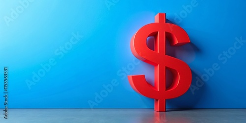 Panoramic Blue Background with Red Dollar Sign - Financial Success Concept photo