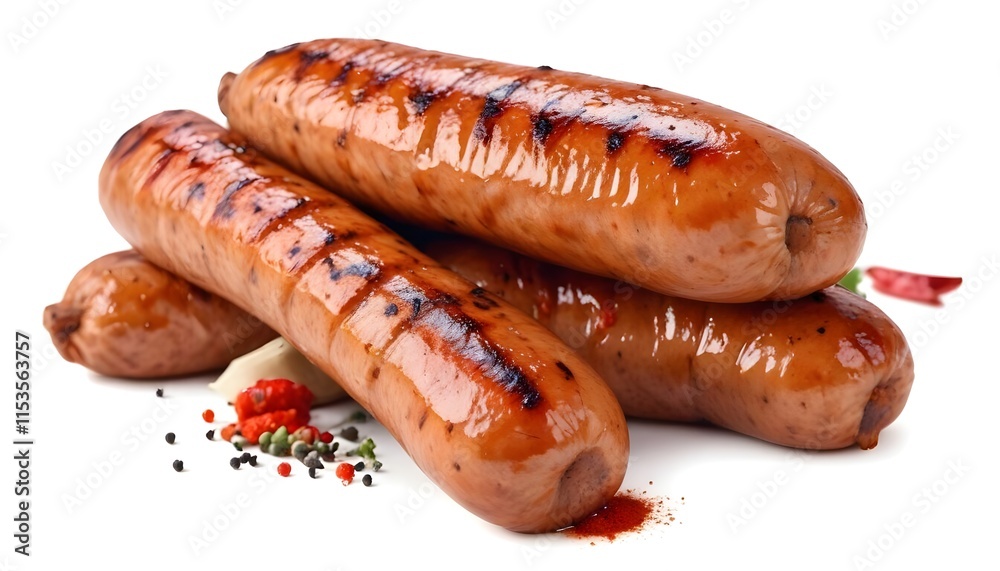 Grilled Italian sausage , close-up view showing the red, spicy meat with visible spices and seasonings Grilled Italian sausage , close-up view showing the red, spicy meat with visible spices and seasonings