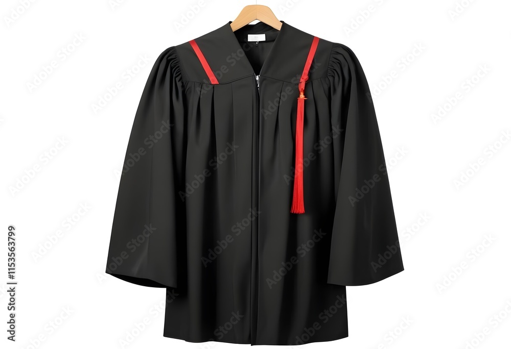A black graduation gown with a red tie A black graduation gown with a red tie