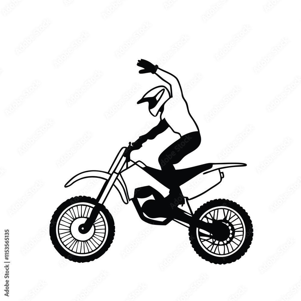 a black silhouette of a motocross rider on a dirt bike. The rider is in mid-air